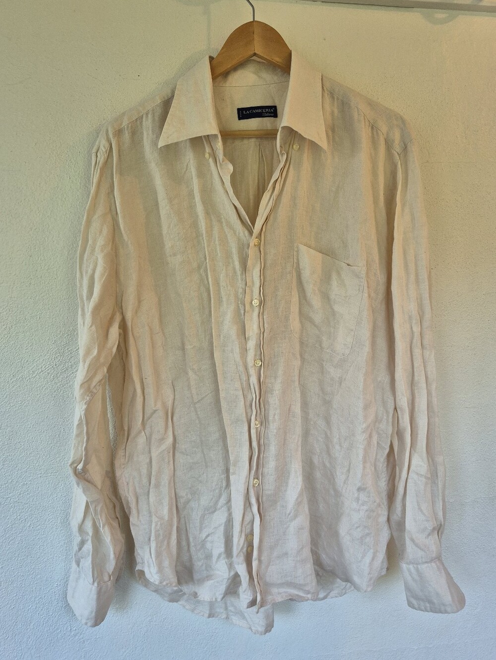 Men's Cream 100% Linen Dress Shirt La Camiceria Size 18 Neck